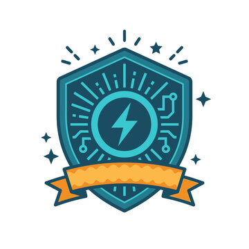 Digital security shield logo with lightning bolt and circuitry.