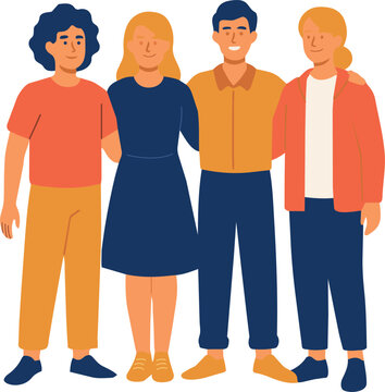 Group of people standing together flat vector illustration