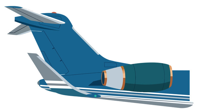 Private jet engine and aircraft tail section flat vector illustration for luxury aviation charter branding