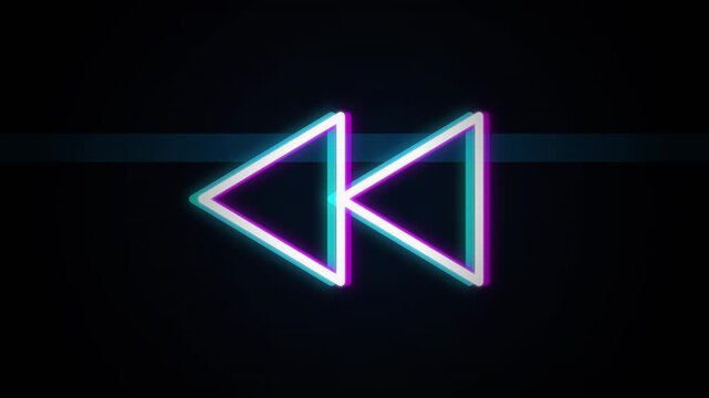 Rewind sign Glowing white symbol on black background