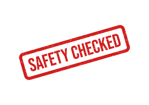 Red safety checked stamp on white background isolated on transparent background