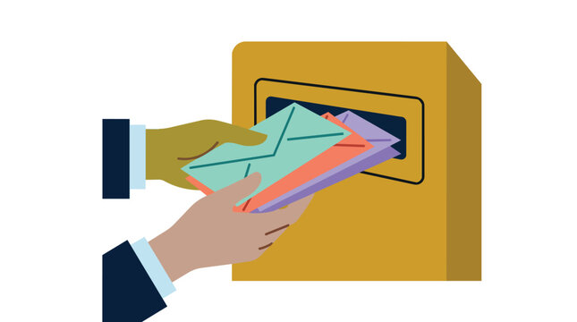 Postal service mail delivery and traditional correspondence flat vector illustration for direct mail marketing campaigns