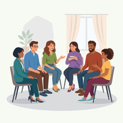 Fototapeta premium Diverse group of people sitting in a circle, engaged in conversation and tea time.