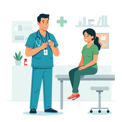 Obraz premium Doctor and Patient Consultation in a Modern Clinic - Vector Illustration