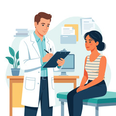 Fototapeta premium Doctor and Patient Consultation: Medical Check-up and Health Care Illustration