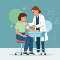 Obraz premium Doctor Applying Bandage to Patient's Arm After Vaccination or Medical Procedure in Clinic Setting