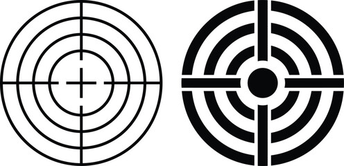 Black and white target crosshair vector icon illustration set for business strategy and shooting concepts © RAFIQUL
