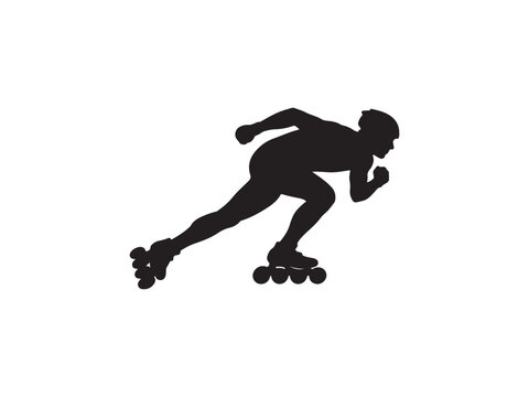 Silhouette of a rollerblader skating fast in a speed skating pose with rollerblader