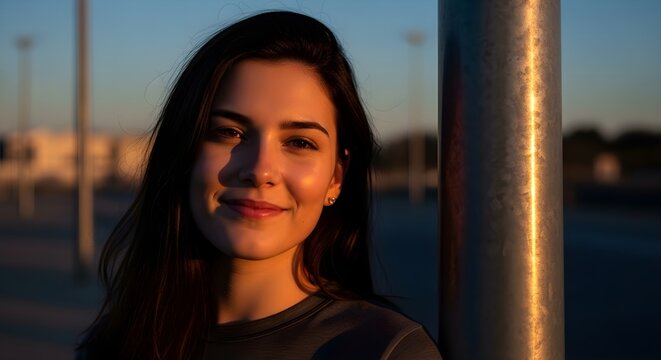 Young Woman Smiling in Evening Light.