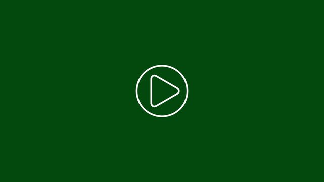 Minimalist play button animation on solid dark green background, for ui user, interface