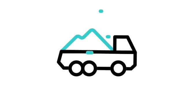 Animated tipper dump truck mining vehicle icon loop motion graphic, construction haulage and heavy machinery symbol, isolated on white background