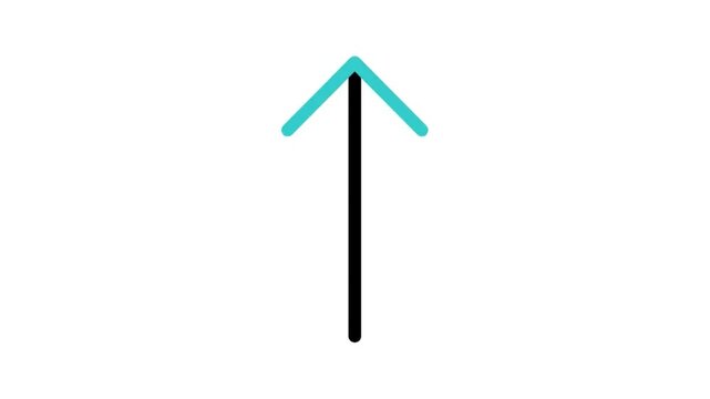 Animated straight up arrow pointer icon loop motion graphic, upward direction and rise growth symbol, isolated on white background
