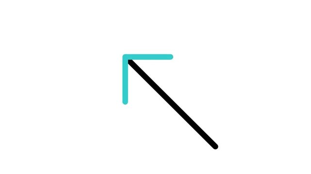 Animated diagonal up left arrow pointer icon loop motion graphic, northwest direction and back navigation symbol, isolated on white background