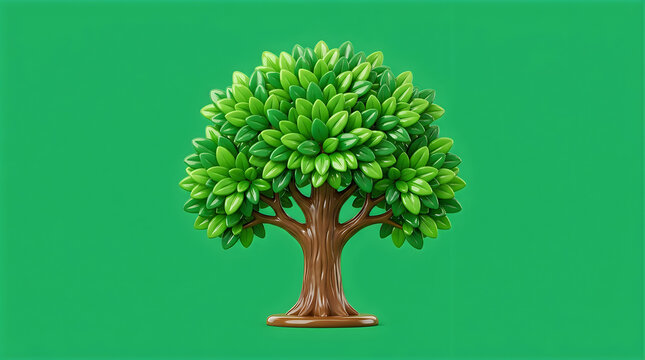 Large green pixel art tree with brown trunk and roots on flat base