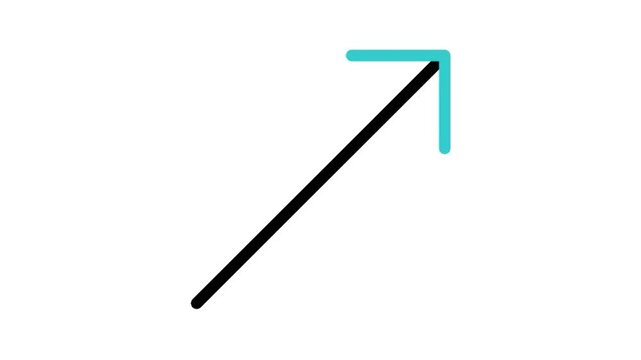 Animated diagonal up right arrow pointer icon loop motion graphic, growth profit increase and northeast direction symbol, isolated on white background