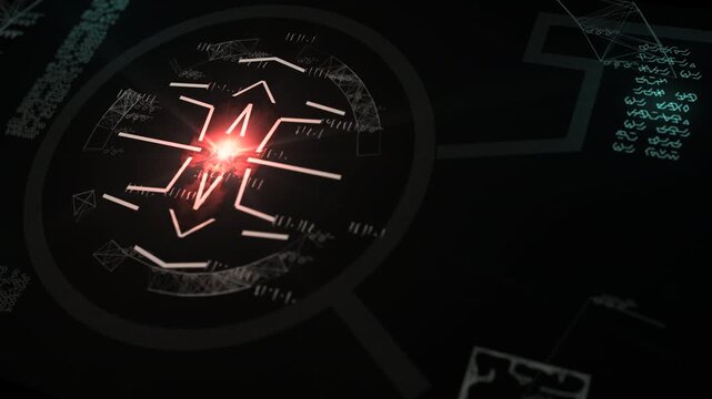 Futuristic sci-fi film or gaming HUD interface with alien telemetry radar loop. Perfect for UI overlays, spacecraft cockpits, and technological overlays.