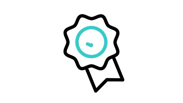 Animated quality award ribbon badge checkmark icon loop motion graphic, guarantee approval and certificate prize symbol, isolated on white background
