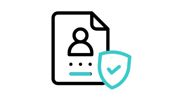 Animated user account security profile document icon loop motion graphic, personal data protection and identity verification symbol, isolated on white background