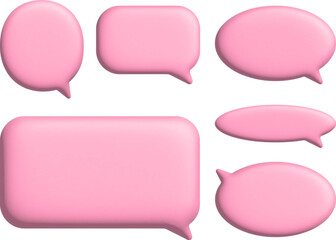 Fototapeta premium 3D message clouds with Y2K aesthetic. Pink glossy speech bubbles with soft texture for digital chat platforms and talk apps