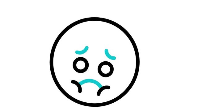 Animated worried anxious emoji face icon loop motion graphic, nervous concerned sad expression symbol, isolated on white background