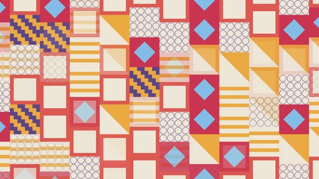 Seamless mirror pattern loop in cream, yellow, purple - trendy animated 4K motion background for video editing, social media and presentation
