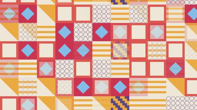 Seamless mirror pattern loop in cream, yellow, purple - contemporary animated 4K motion background for video editing, social media and presentation