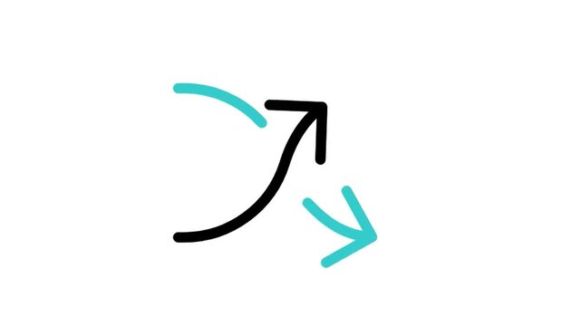 Animated crossing shuffle arrows icon loop motion graphic, random playlist transition and process redirect symbol, isolated on white background