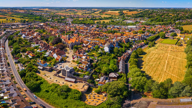 Rye Town Aerial Panorama Across Historic East Sussex Countryside England