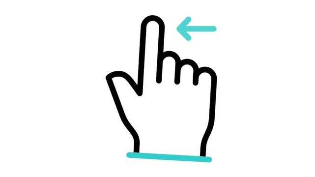 Animated hand finger swiping left gesture icon loop motion graphic, touchscreen scroll and mobile slider symbol, isolated on white background