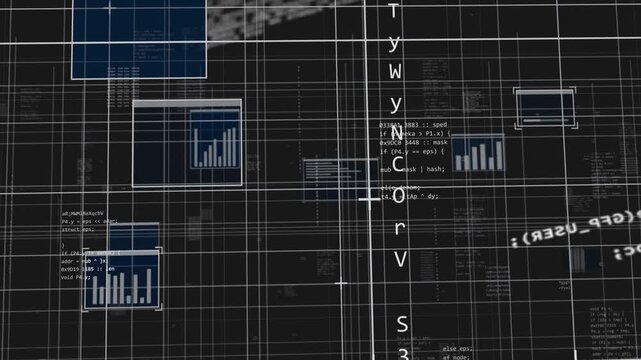 On load layered data interface panning, blue panels shifting and column scrolling to show hierarchy