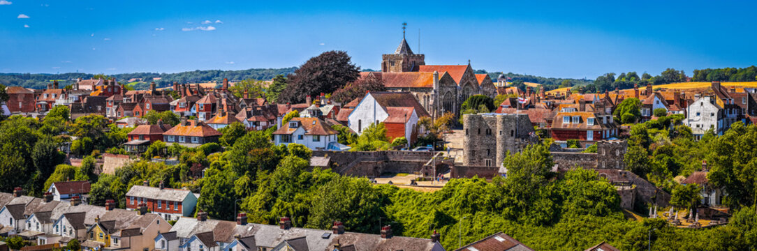 Rye Cathedral and Ypres Tower Panorama in Historic East Sussex England