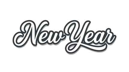 Fototapeta premium Elegant cursive typography reading new year with bold black outlines and a clean white background