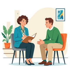 Obraz premium Therapist and Patient Discussing Issues in a Calm Office Setting - Vector Illustration
