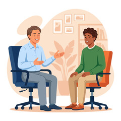 Fototapeta premium Therapy session: Counselor talking to patient, discussing problems in a safe space. Vector illustration.