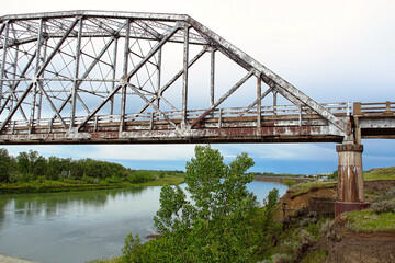 Fototapeta premium Close up of Bridge Structure, Lewis and Clark Bridge over the Missouri River in Wolf Point Montana.