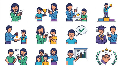 Fototapeta premium Colorful flat design illustrations of diverse people and activities.