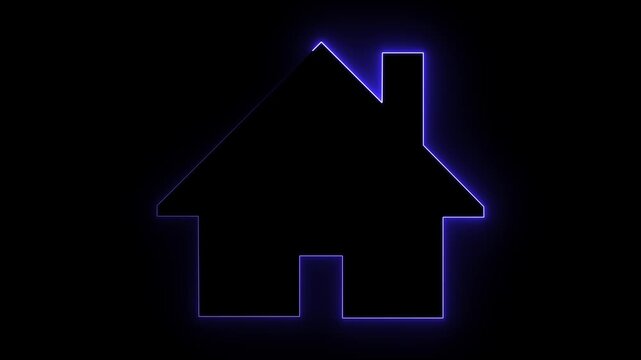 Glowing neon home button icon animation. Neon line home icon. House icon neon glowing light on black background 4K video animation