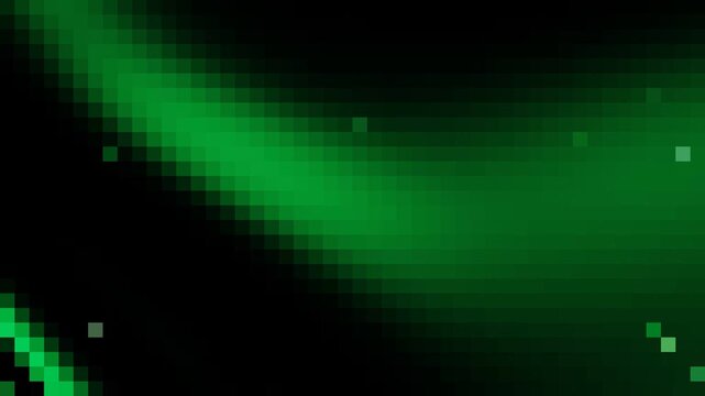 Green glowing pixelated wave motion on black background
