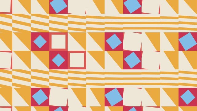 Seamless mirror pattern loop in cream, yellow, sky blue - minimalist animated 4K motion background for video editing, social media and presentation