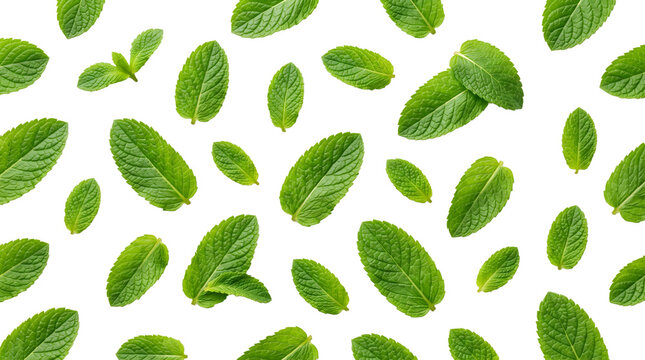 Green peppermint leaf pattern isolated on transparent background