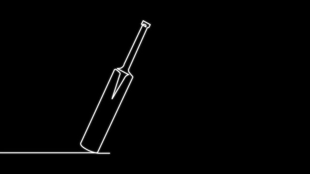 Self animated continuous line drawing illustration of a professional cricket bat, Cricket bat icon continuous one line drawing international sports equipment 4k animation video, Animated self drawing