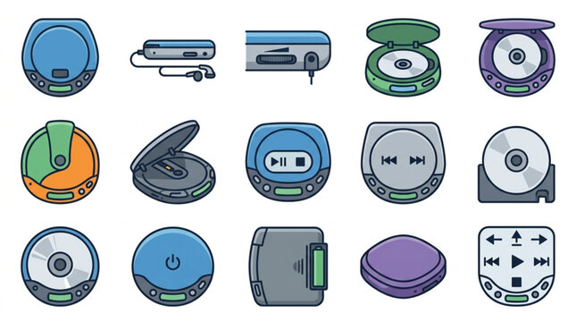 Collection of retro portable music players and devices.