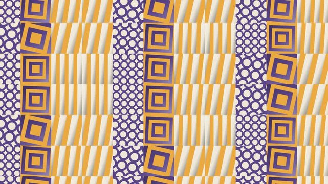 Seamless line pattern loop in cream, purple, yellow - minimalist animated 4K motion background for video editing, social media and presentation