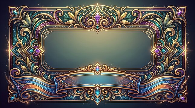 Ornate gold frame with glowing magical scrollwork and gems