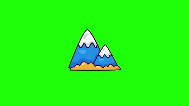 Animated mountain doodle icon, hand-drawn flat vector line art with wiggle effect, looping motion graphic for nature and outdoor design