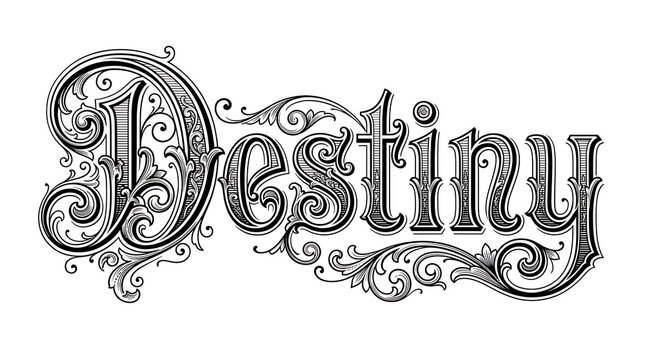 Elegant Victorian Style Calligraphy Text Word Destiny with Intricate Flourishes