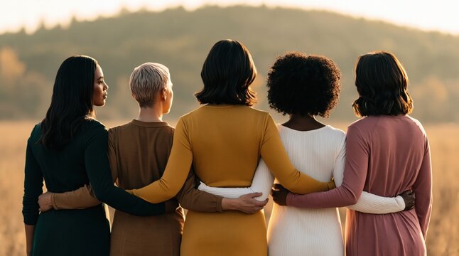Women standing in unity and diversity showing friendship support and togetherness