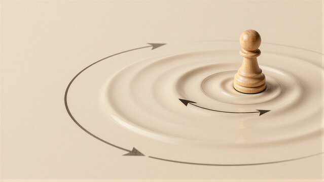 Wooden pawn stands firm as sand swirls around, symbolizing resilience and focus.
