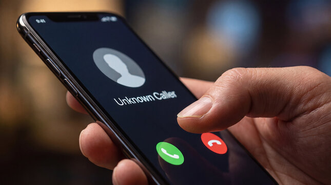 Smartphone screen displaying incoming call from unknown caller identity