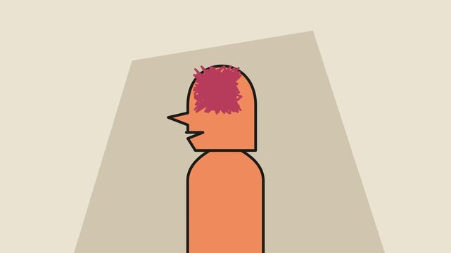 Minimalist 2D animation of a character experiencing tangled thoughts that constrict the body before finally clearing their mind and finding peace and relief